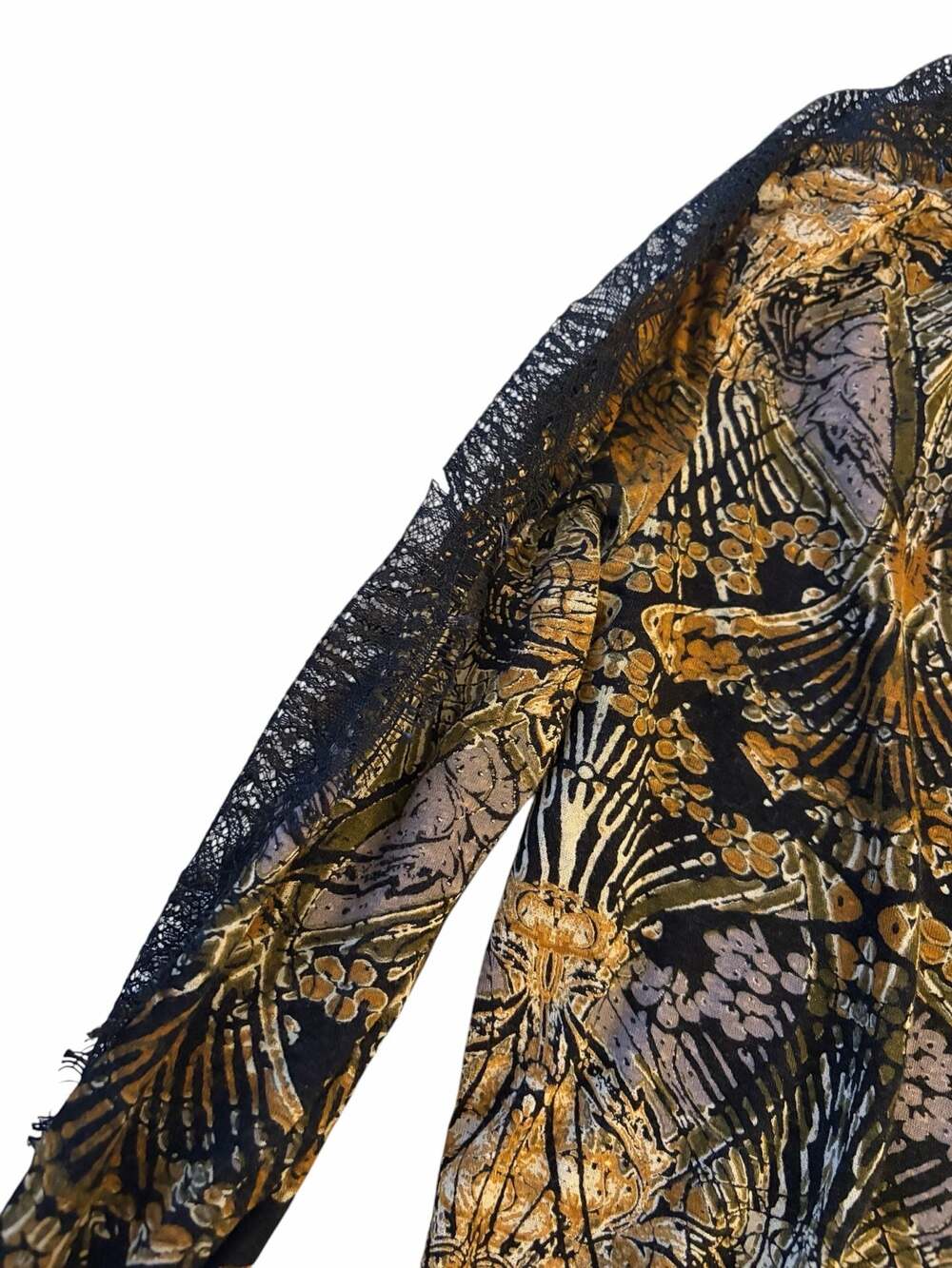 Free People Art Nouveau boho print Blouse with Lace - Picture 6 of 13